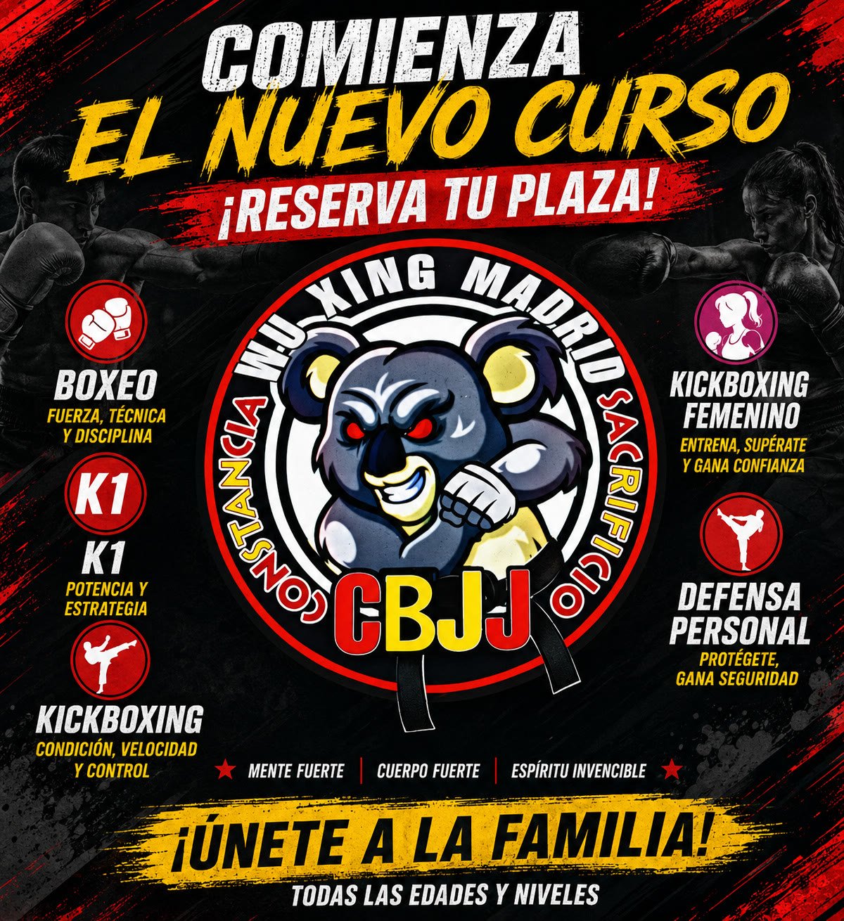 Nuevo curso de artes marciales en Wu Xing Madrid, Hortaleza — Boxeo, K1, Kickboxing y Defensa Personal. Reserva tu plaza.